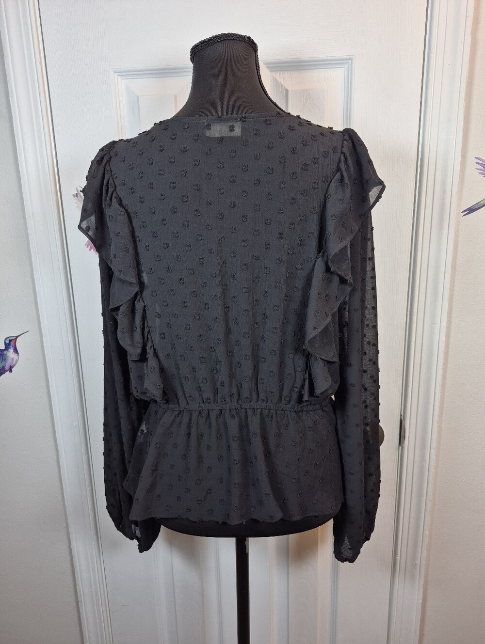 So Black Swiss Dot Sheer Ruffle Top Vamp Romantic Dark Coquette L - Picture 5 of 6